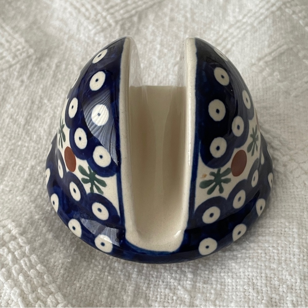 Handcrafted Polish Pottery Flowering Peacock Napkin Holder - Picture 4 of 10